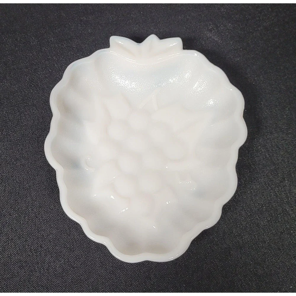 Hazel-Atlas Milk Glass Grape Cluster Design Dish Candy Dish Vintage 1950s